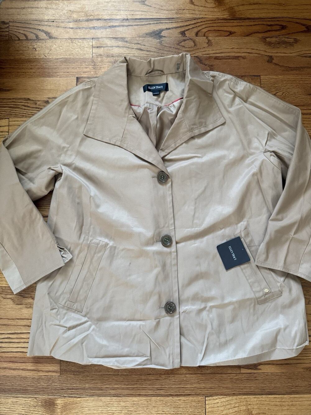 NWT Ellen Tracy Short Trench Coat Jacket Wheat Tan (Size 2X / 2P)